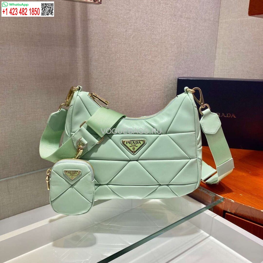 Replica Prada 1BC151 Prada Padded Calfskin Shoulder Bag in Green