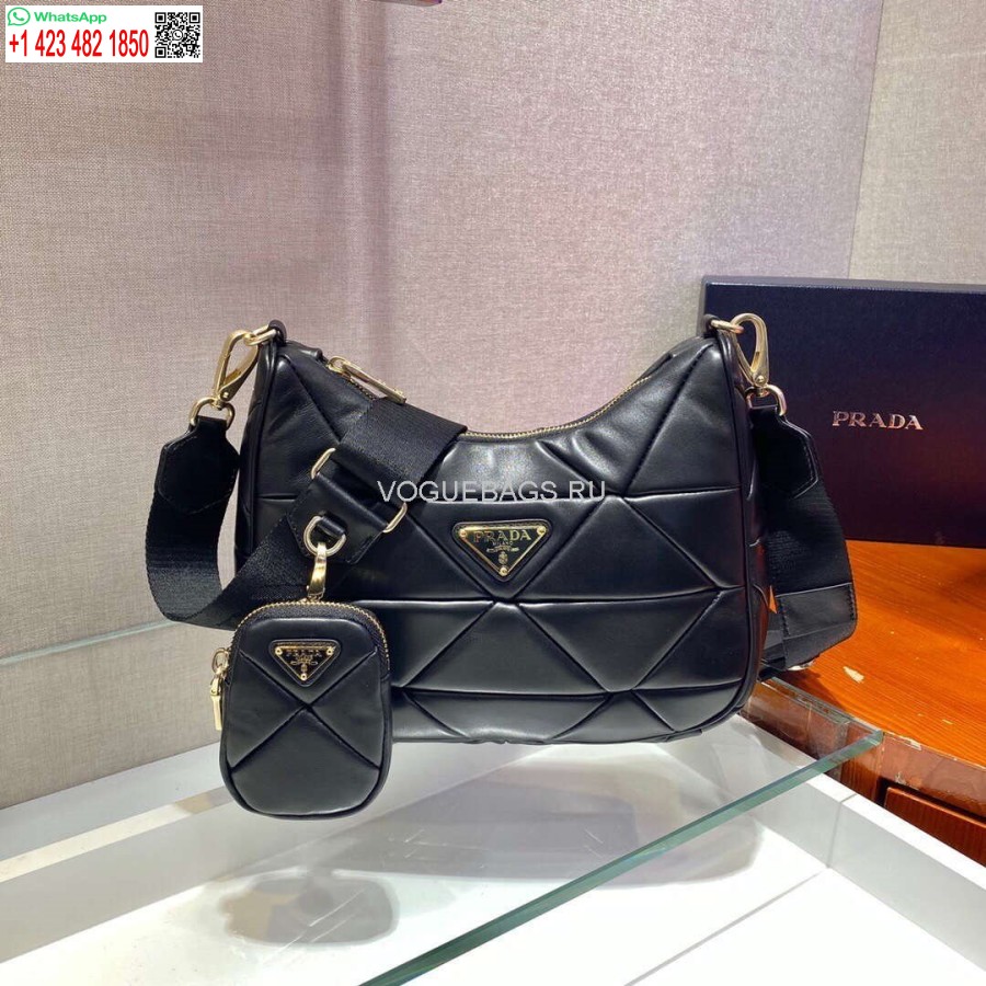 Replica Prada 1BC151 Prada Padded Calfskin Shoulder Bag in Black