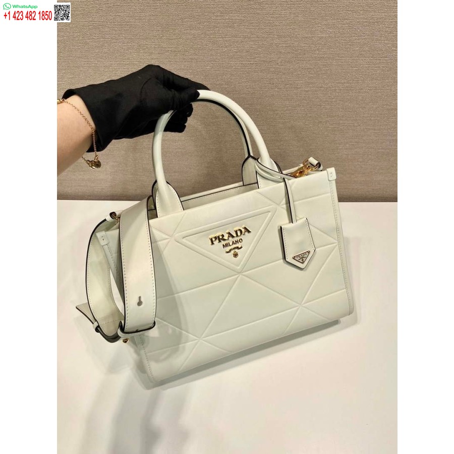 Replica Prada 1BA379 Small leather Prada Symbole bag with topstitching White