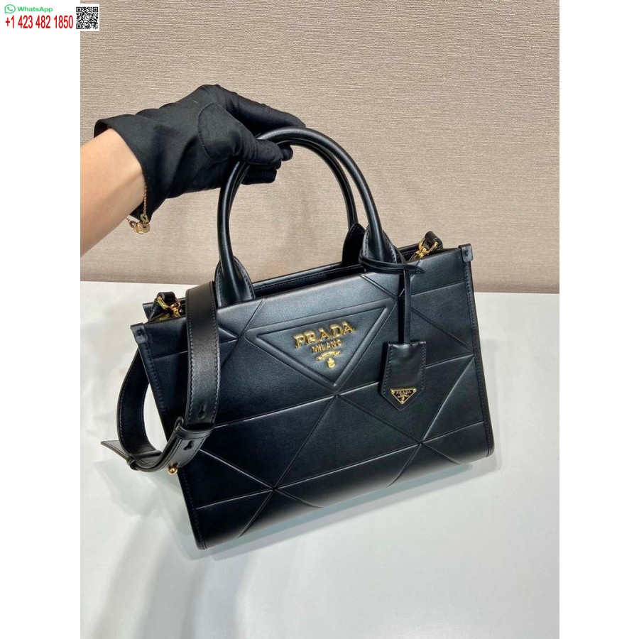 Replica Prada 1BA379 Small leather Prada Symbole bag with topstitching Black