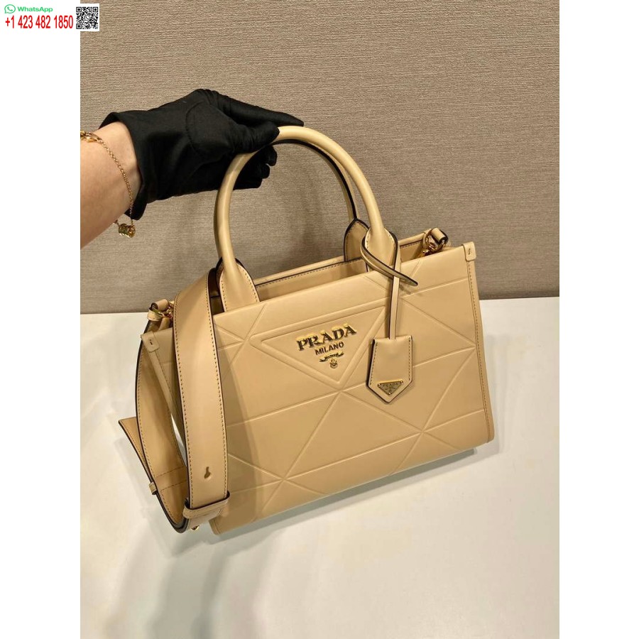 Replica Prada 1BA379 Small leather Prada Symbole bag with topstitching Apricot