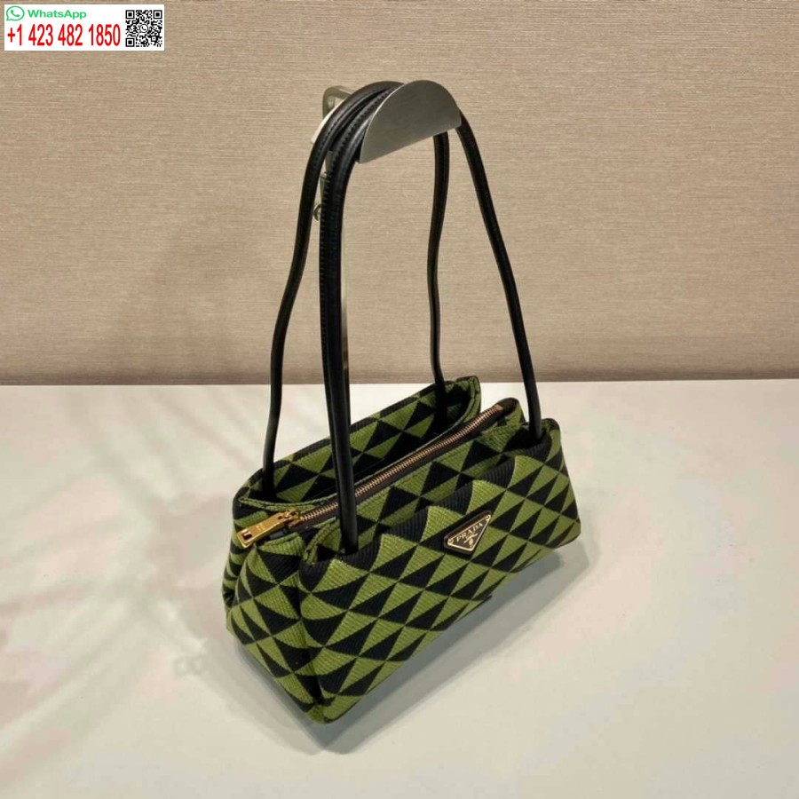 Replica Prada 1ba368 Fra Rullebanen Liten Brodert Stoff Prada Symbole Bag Svart Eføygrønn