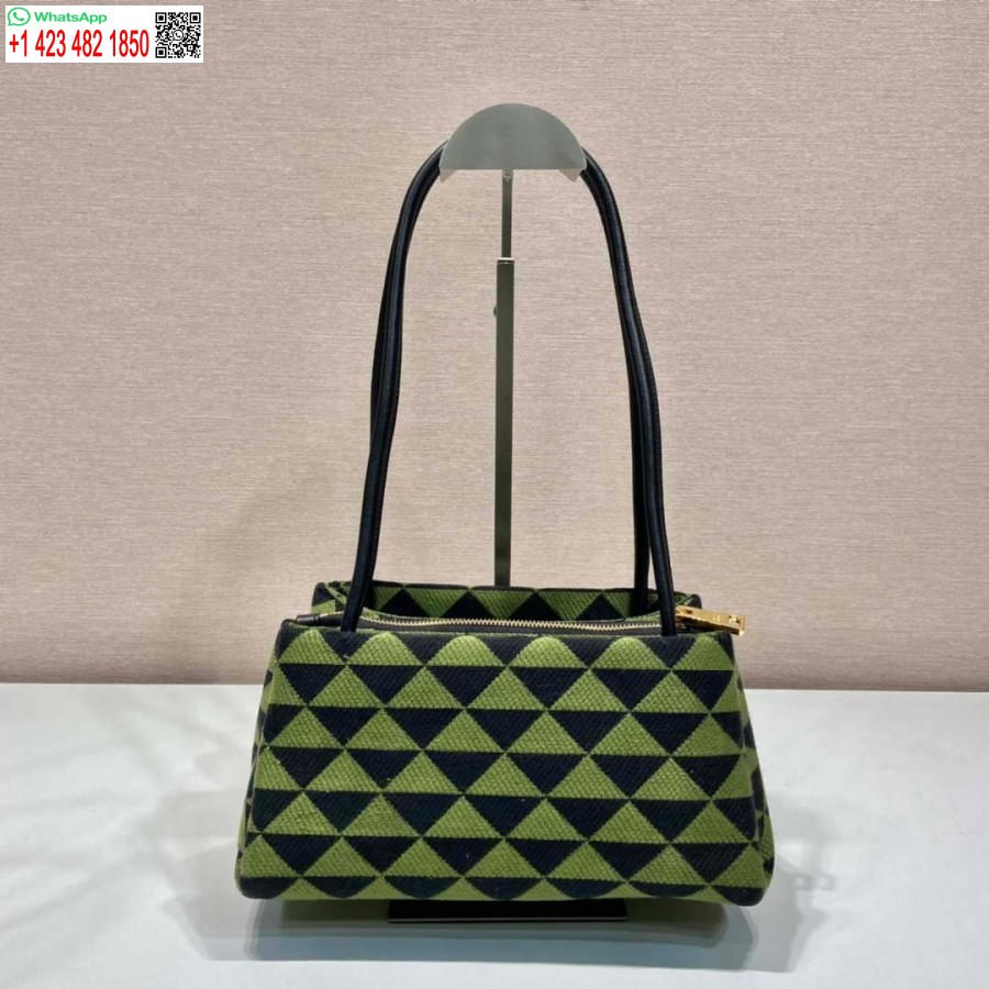 Replica Prada 1ba368 Fra Rullebanen Liten Brodert Stoff Prada Symbole Bag Svart Eføygrønn