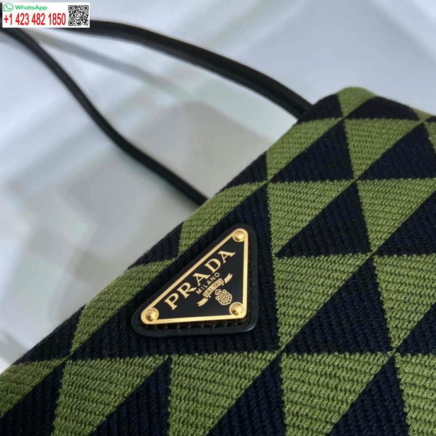 Replica Prada 1ba368 Fra Rullebanen Liten Brodert Stoff Prada Symbole Bag Svart Eføygrønn