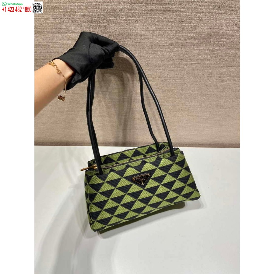 Replica Prada 1BA368 From The Runway Small embroidered fabric Prada Symbole bag Black Ivy Green