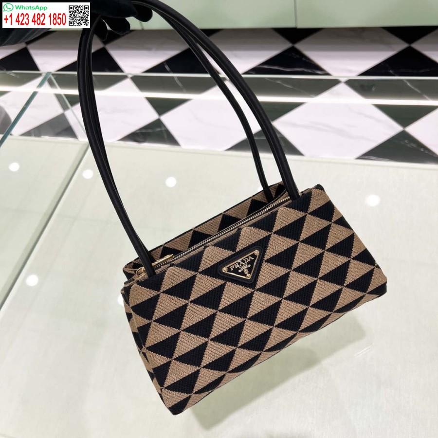 Replica Prada 1BA368 From The Runway Small embroidered fabric Prada Symbole bag Black and Beige