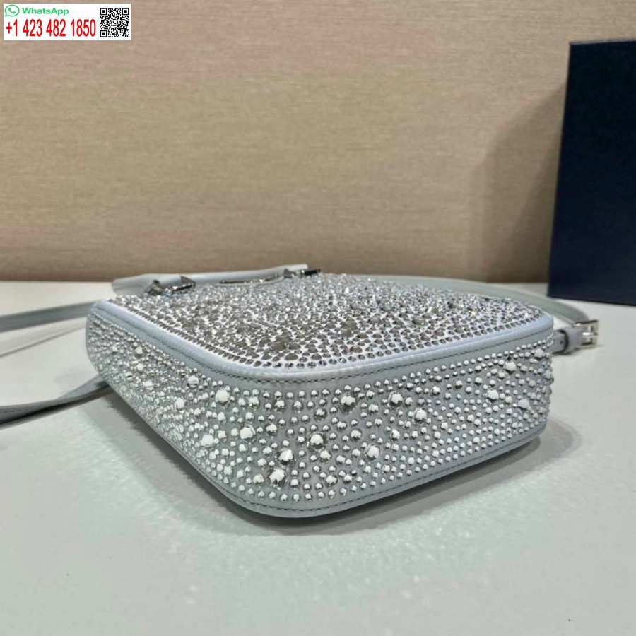 Replika Prada 1ba331 Kis Szatén Táska Fehér Kristályokkal