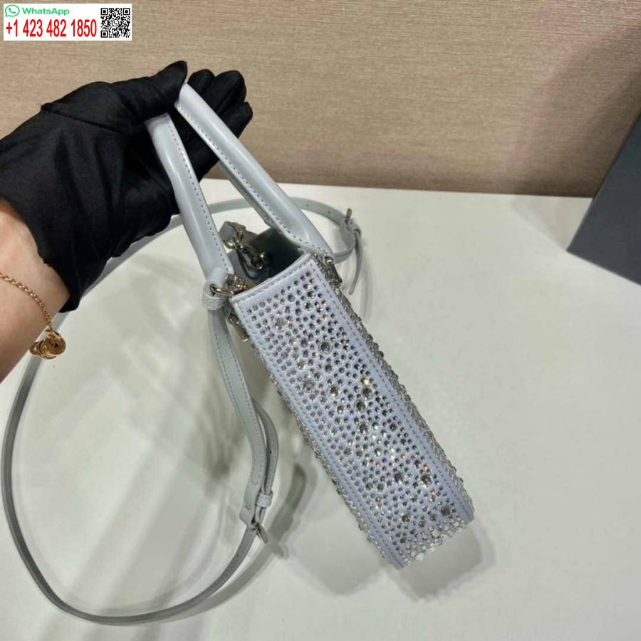 Replika Prada 1ba331 Kis Szatén Táska Fehér Kristályokkal