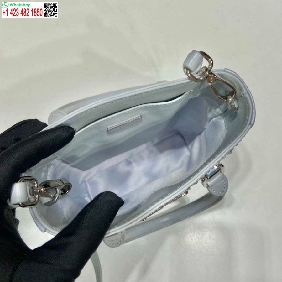 Replika Prada 1ba331 Kis Szatén Táska Fehér Kristályokkal