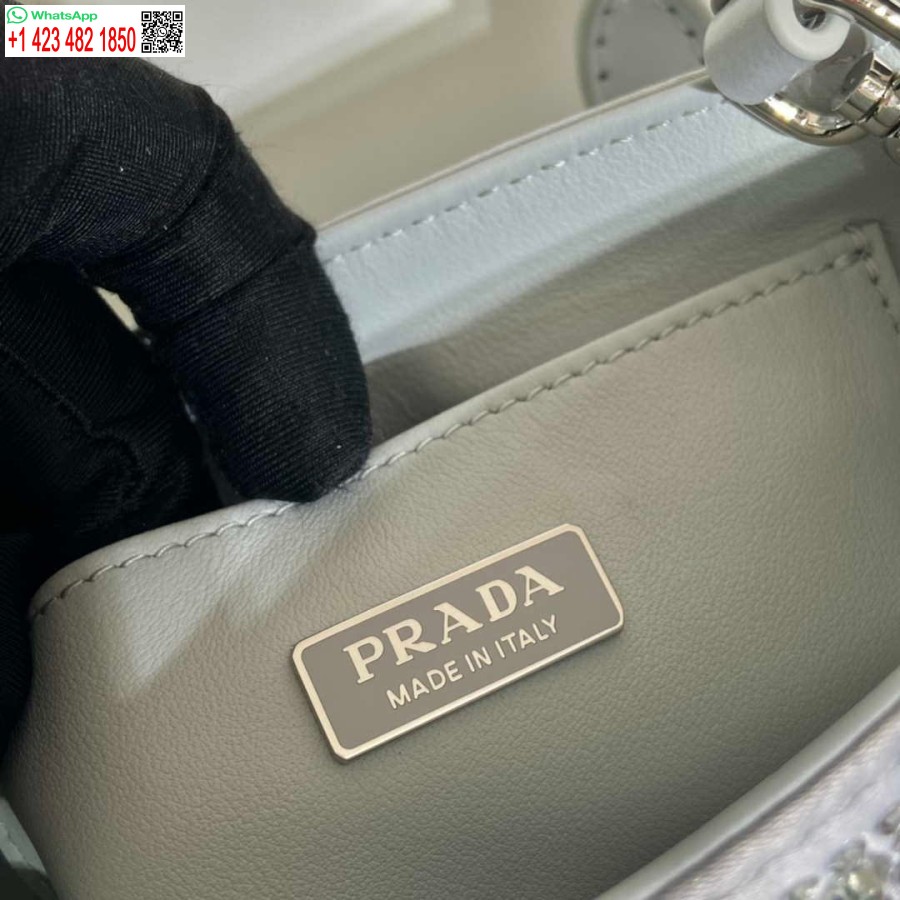 Replika Prada 1ba331 Kis Szatén Táska Fehér Kristályokkal