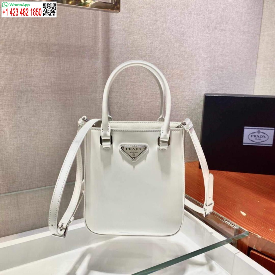 Réplique Prada 1ba331 Petit Fourre-tout En Cuir Brossé Blanc