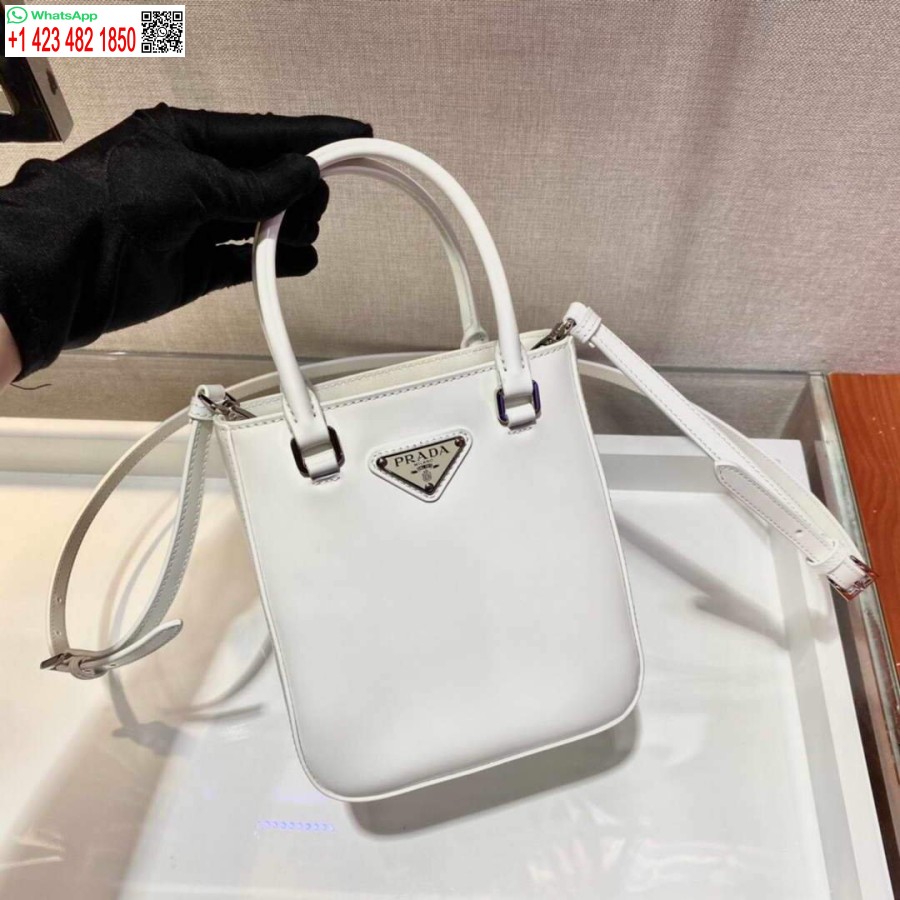 Réplique Prada 1ba331 Petit Fourre-tout En Cuir Brossé Blanc