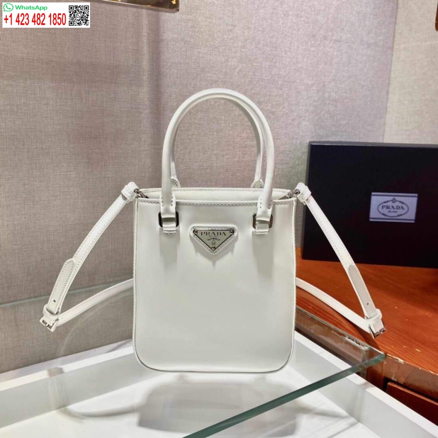 Replica Prada 1BA331 Small Brushed Leather Tote White