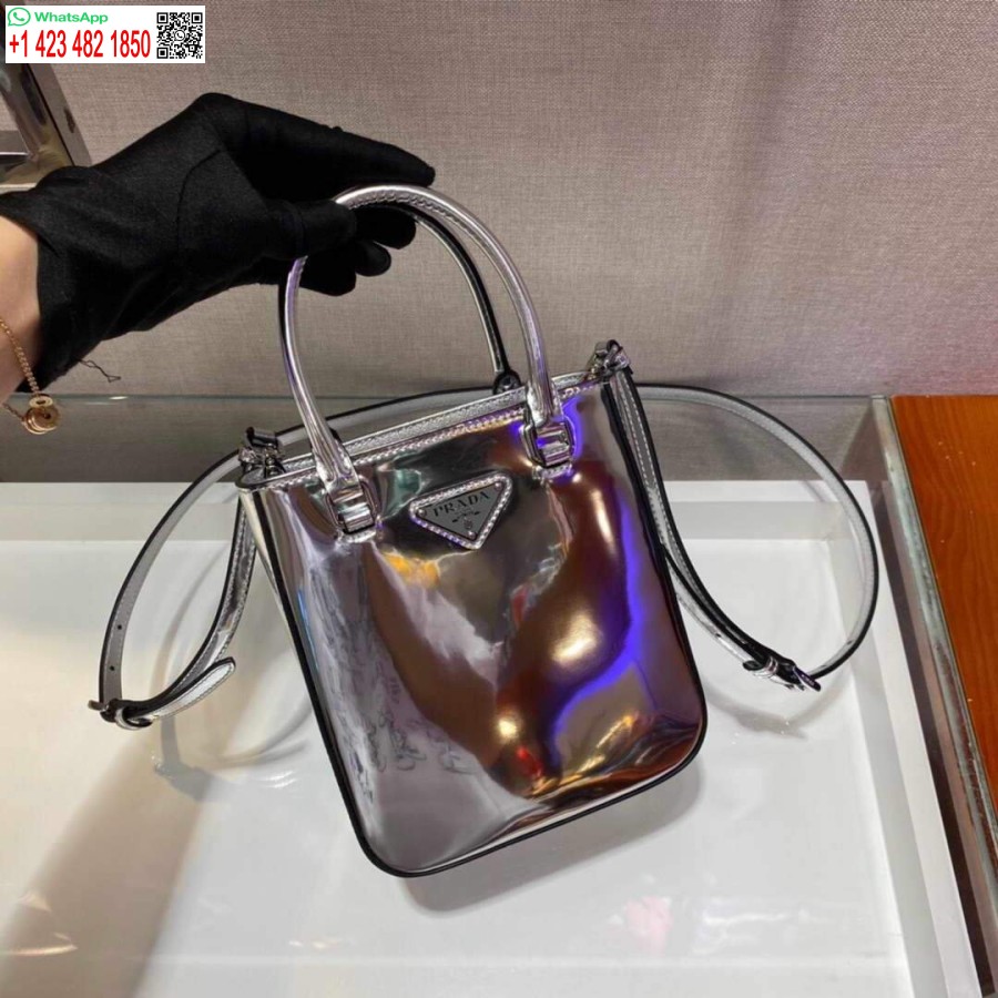 Replika Prada 1ba331 Küçük Fırçalanmış Deri çanta Gümüş