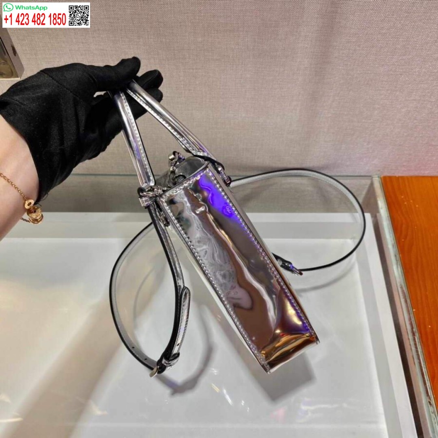 Replika Prada 1ba331 Küçük Fırçalanmış Deri çanta Gümüş