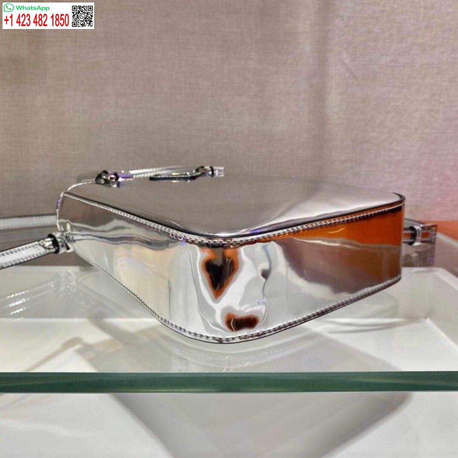 Replika Prada 1ba331 Küçük Fırçalanmış Deri çanta Gümüş