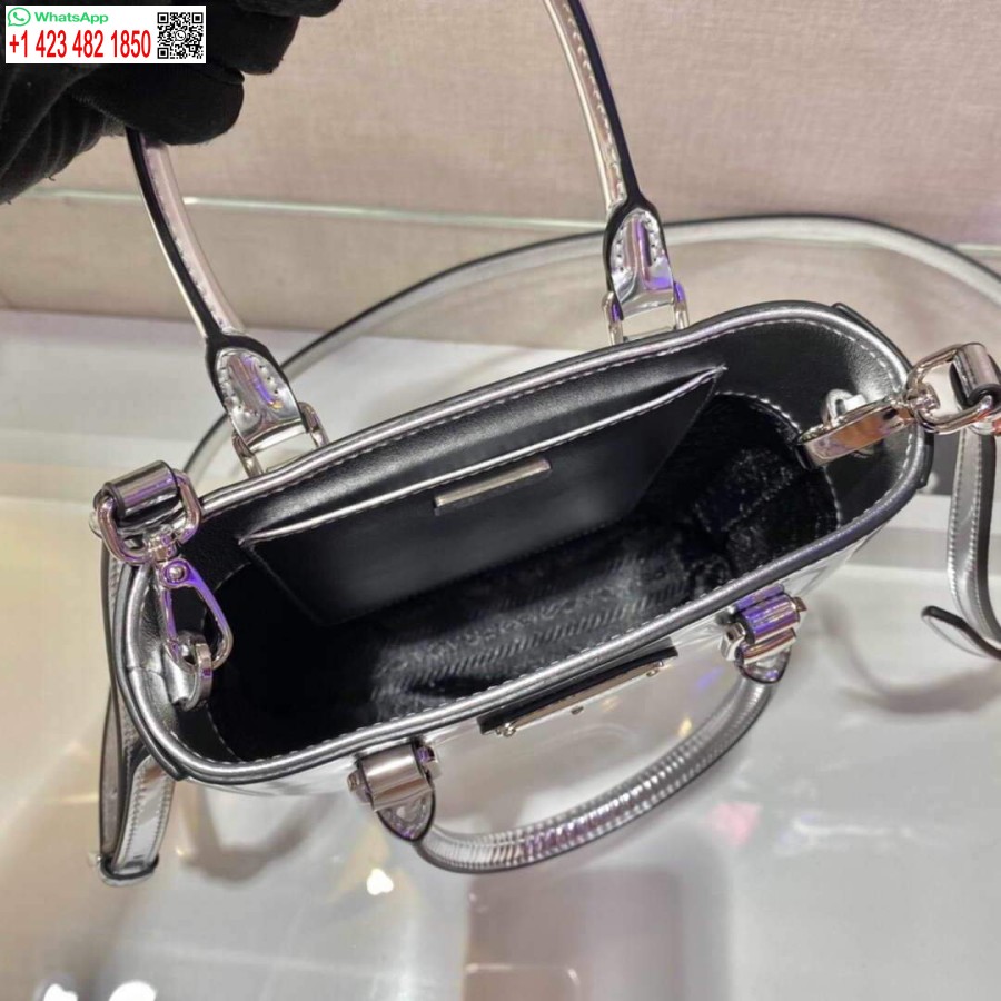 Replika Prada 1ba331 Küçük Fırçalanmış Deri çanta Gümüş