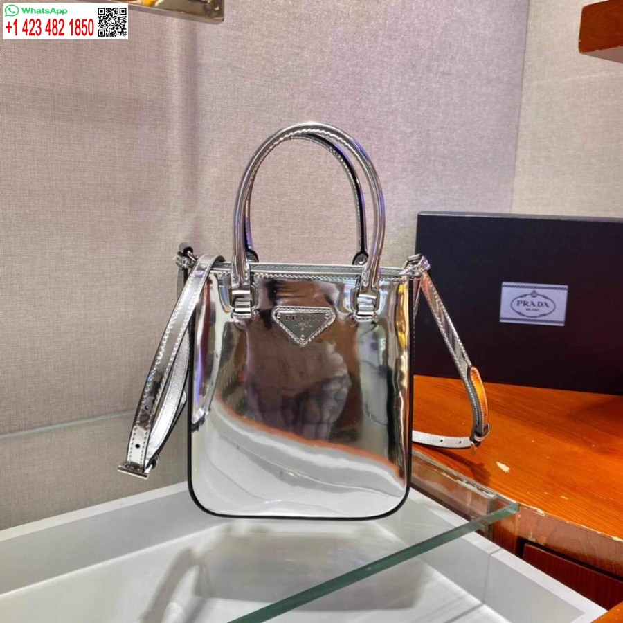 Replica Prada 1BA331 Small Brushed Leather Tote Silver
