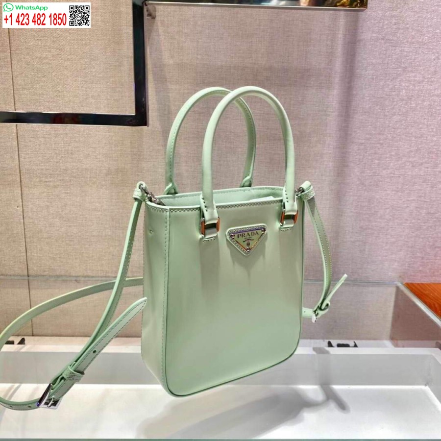 Replika Prada 1ba331 Küçük Fırçalanmış Deri çanta Açık Yeşil