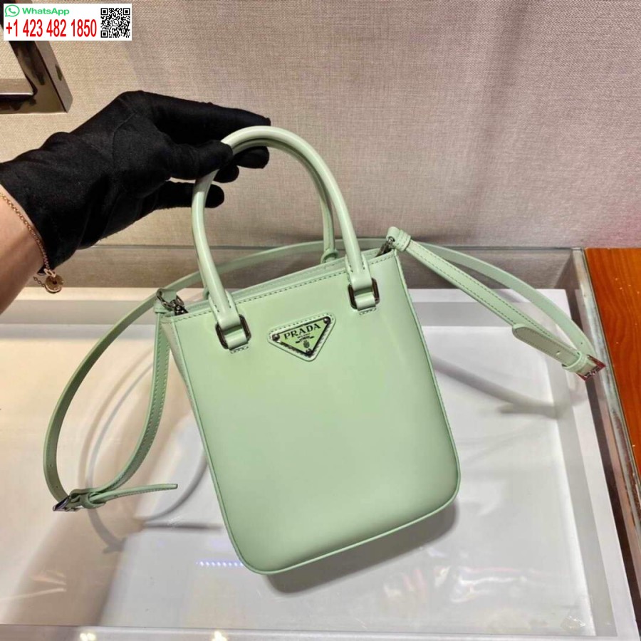 Replika Prada 1ba331 Küçük Fırçalanmış Deri çanta Açık Yeşil