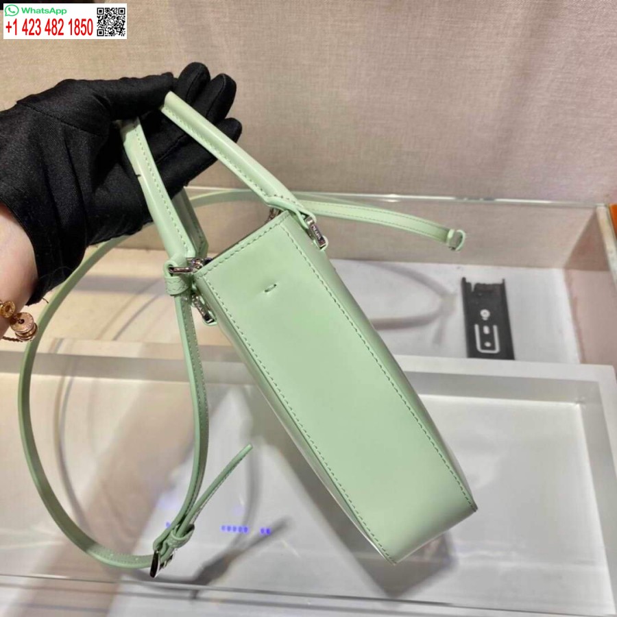 Replika Prada 1ba331 Küçük Fırçalanmış Deri çanta Açık Yeşil