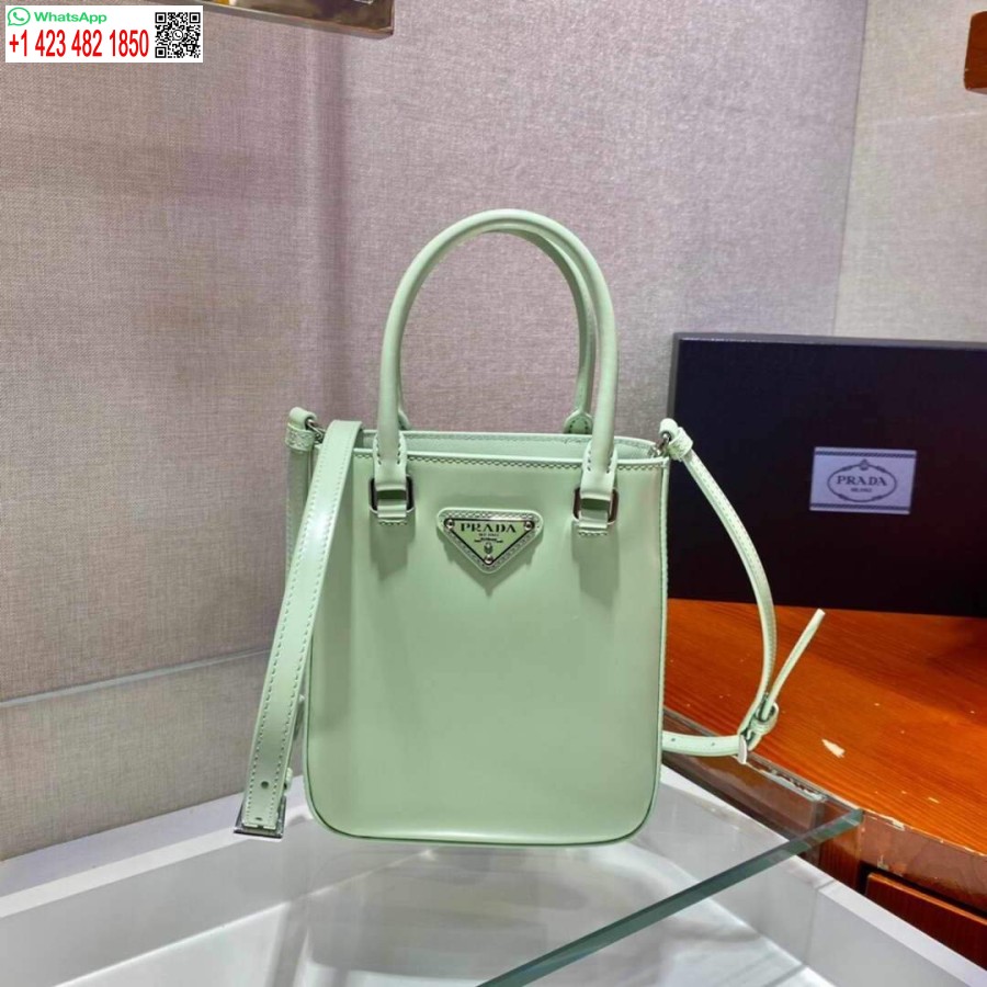 Replica Prada 1BA331 Small Brushed Leather Tote Light Green
