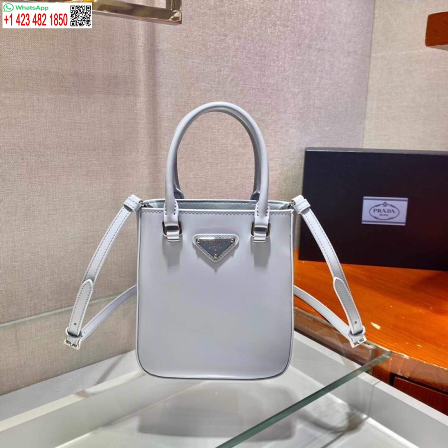 Replica Prada 1BA331 Small Brushed Leather Tote Light Blue