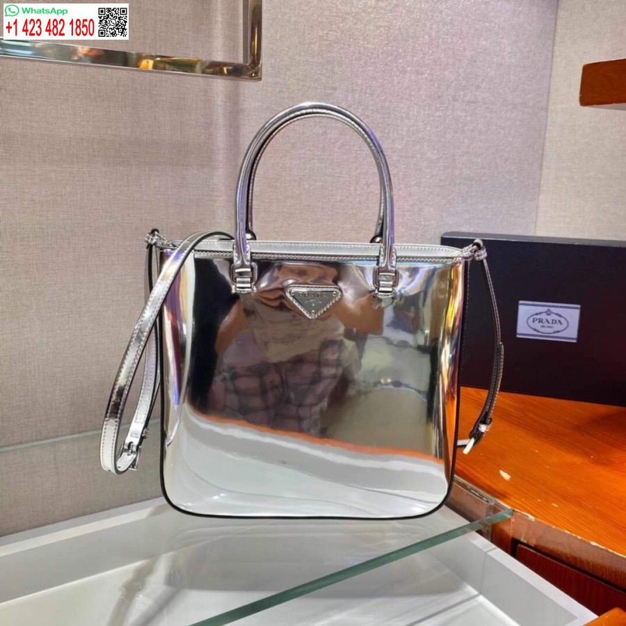 Replica Prada 1ba330 Borsa Tote In Pelle Spazzolata Argento