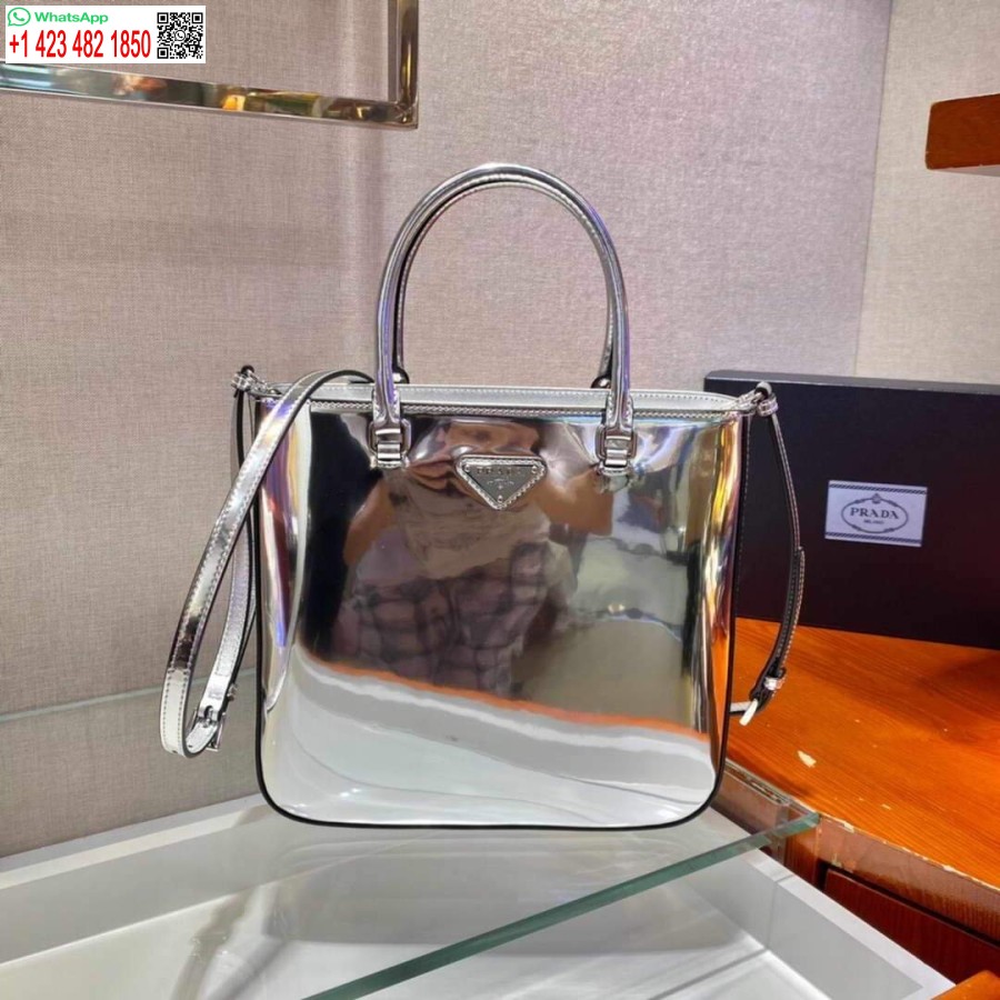 Replica Prada 1BA330 Brushed Leather Tote Bag Silver
