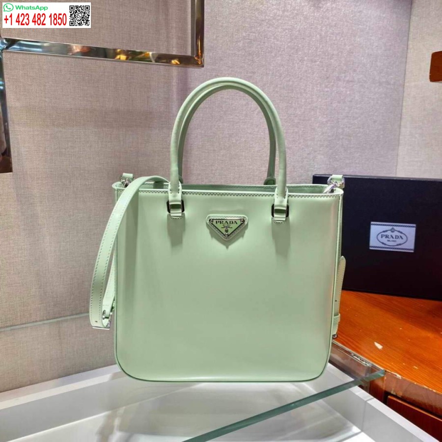 Replica Prada 1BA330 Brushed Leather Tote Bag Light Green