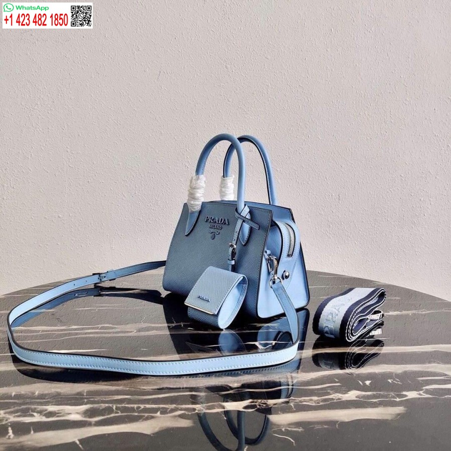 Replica Prada 1BA269 Saffiano Leather Prada Monochrome Bag Blue