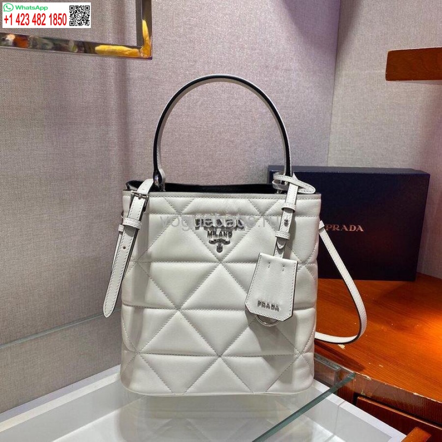 Replica Prada 1BA212 Medium Saffiano Leather Prada Panier Bag in White