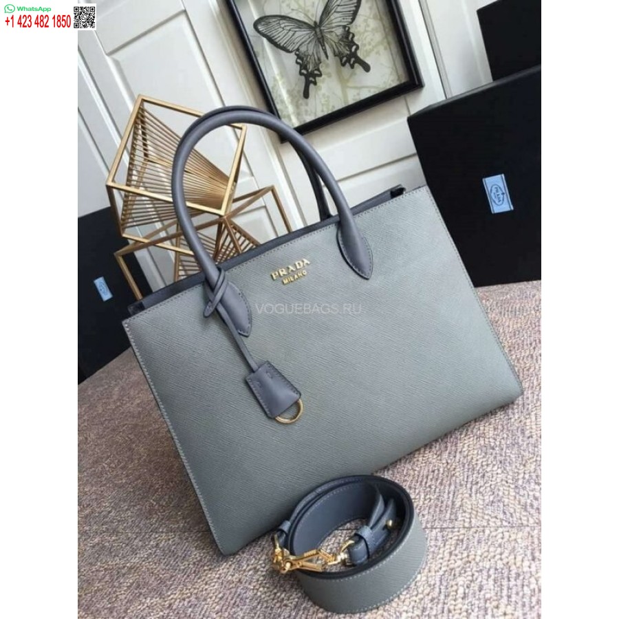 Replica Prada 1BA153 Large Saffiano Leather Handbag in Gray