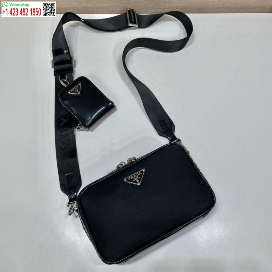 Replika Prada 2vh070 Saffiano Nylon Bőr Prada Brique Táska Fekete