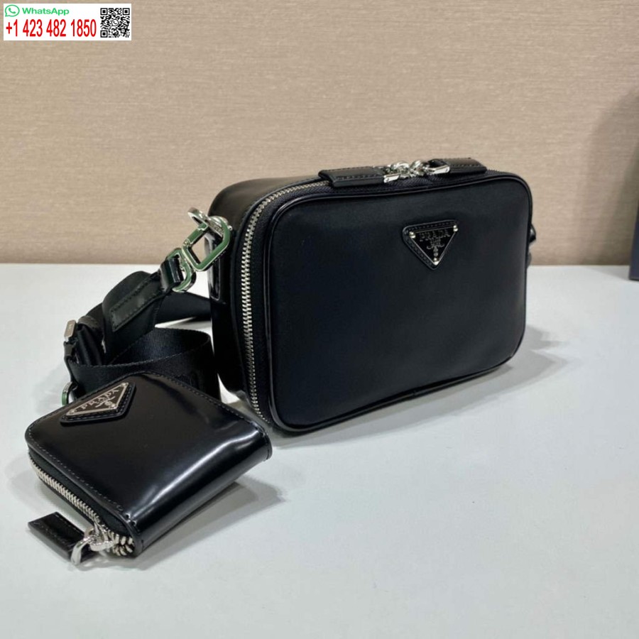 Replica Prada 2vh070 Saffiano Nylon Nahka Prada Brique Laukku Musta