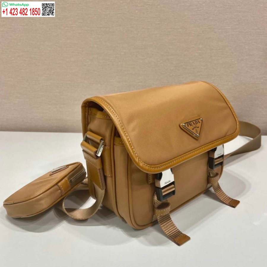 Replica Prada 2vd034 Borsa A Tracolla In Nylon Messenger Marrone Chiaro