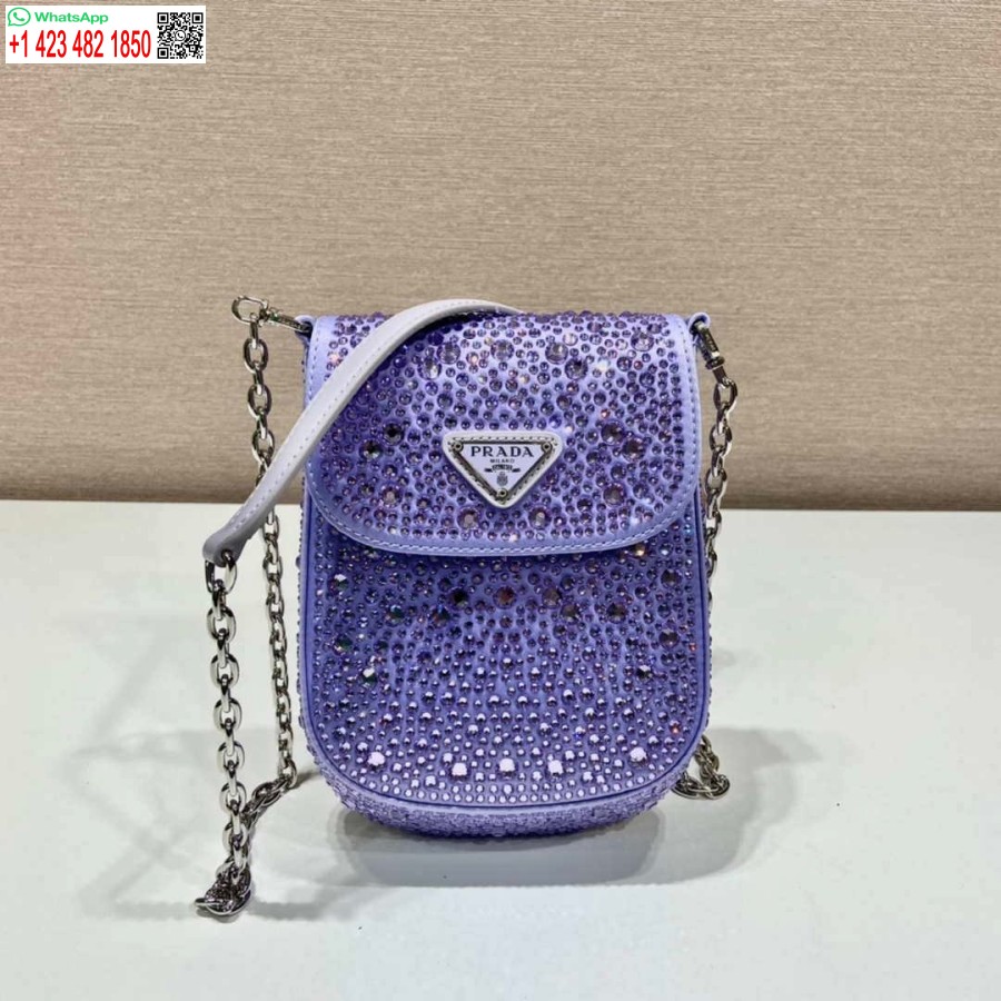 Replica Prada 1bh185 Mini Borsa Cleo In Raso Con Cristalli Viola