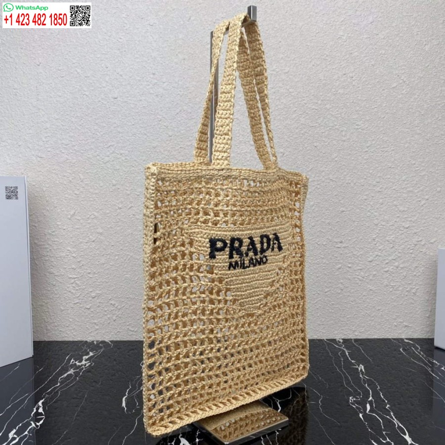 Replica Prada 1bg393 Tote Bag In Rafia Albicocca