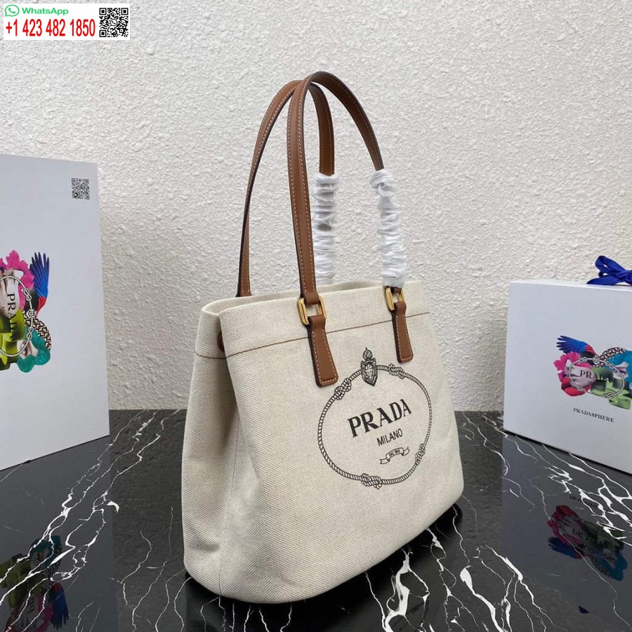 Replica Prada 1bg356 Piccola Borsa In Misto Lino E Pelle Beige