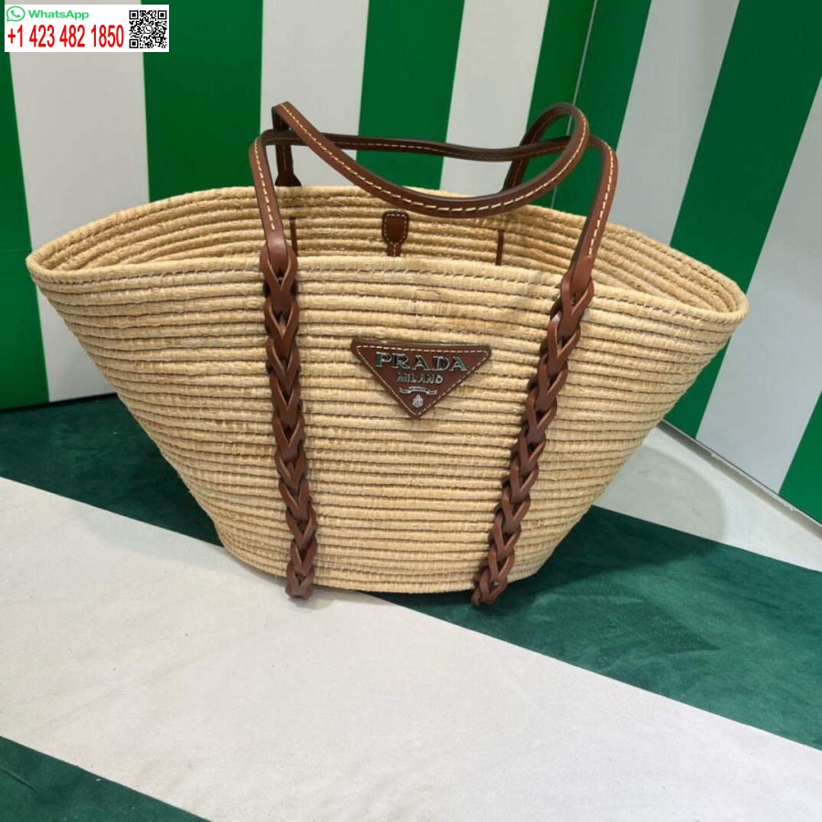 Replik Prada 1BG312 Stroh- Und Ledertasche Aprikose