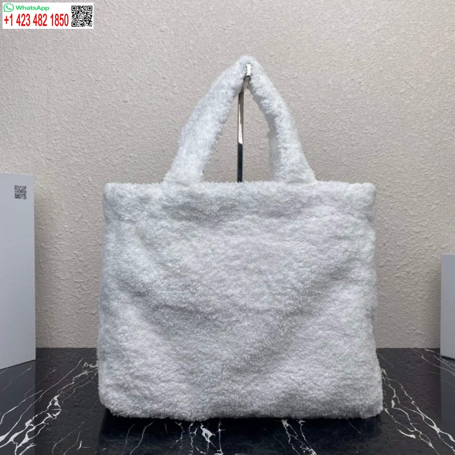 Replica Prada 1bg130 Shearling Tote Skuldertaske Hvid