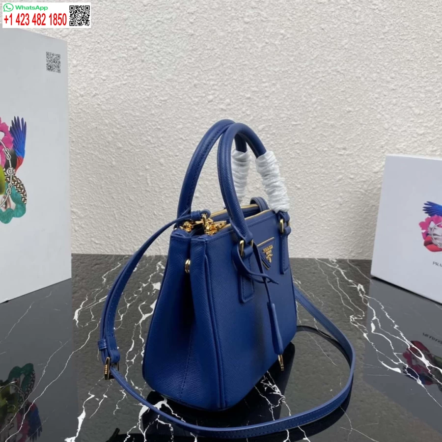 Replika Prada 1ba906 Prada Galleria Saffiano Læder Mini-taske Blå