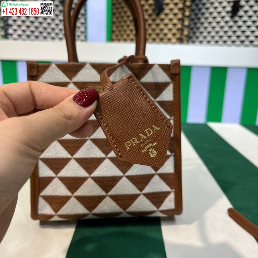 Replica Prada 1BA355 Symbole Jacquard Fabric Micro Bag Tan White