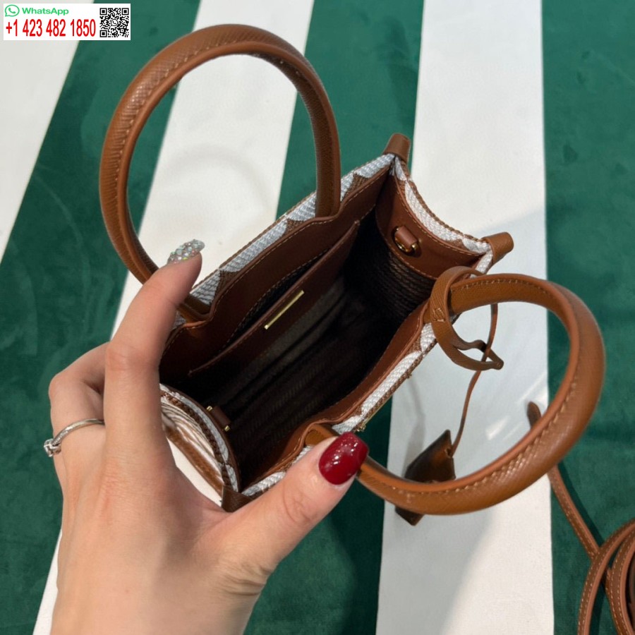 Replica Prada 1BA355 Symbole Jacquard Fabric Micro Bag Tan White