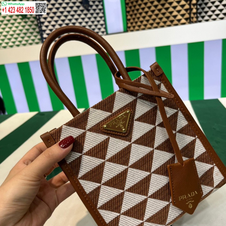 Replica Prada 1BA355 Symbole Jacquard Fabric Micro Bag Tan White