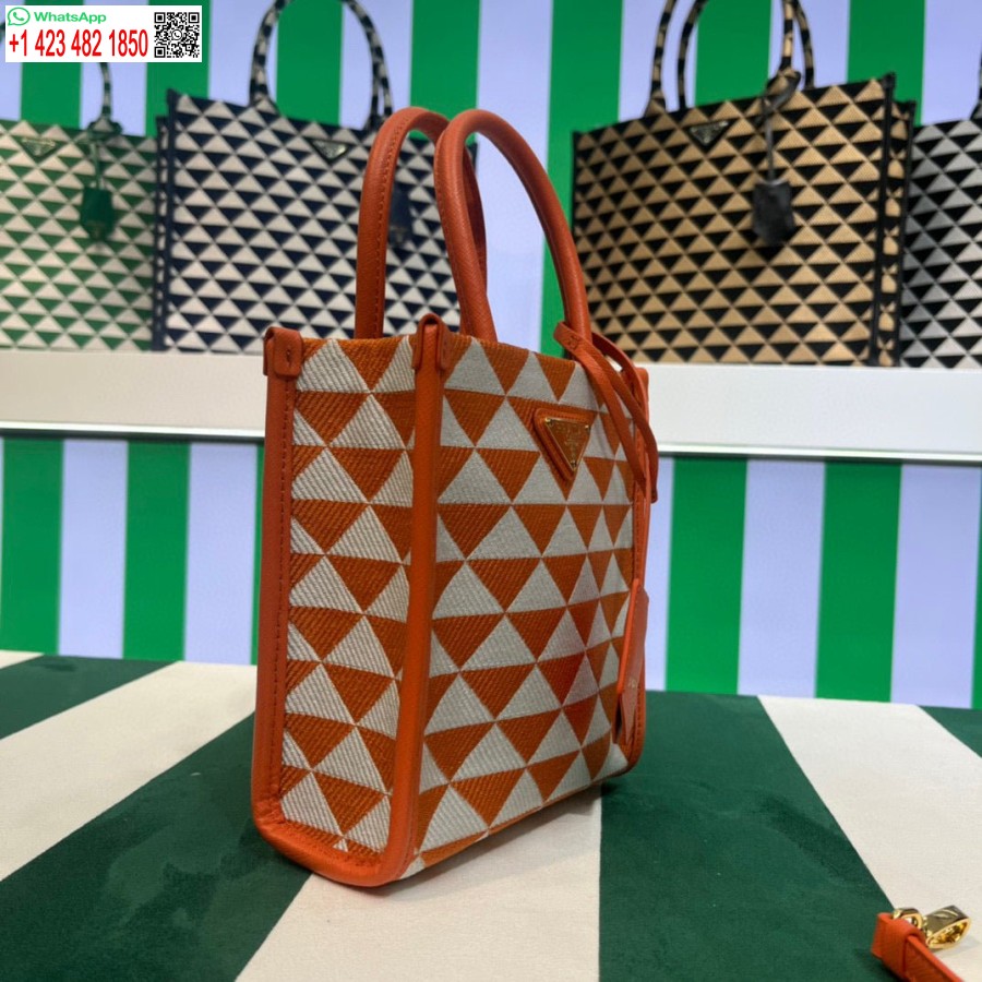 Replik Prada 1BA355 Symbole Jacquard-Stoff-Mikrotasche Orange Weiß