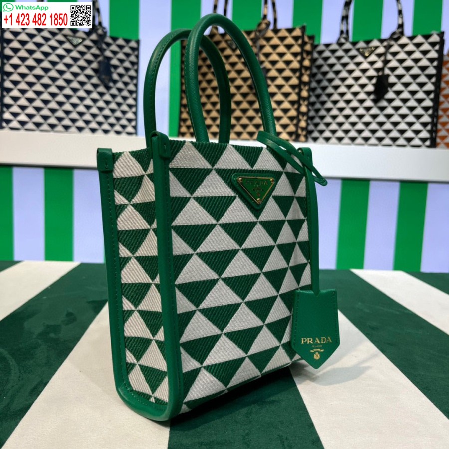 Replik Prada 1BA355 Symbole Jacquard-Stoff-Mikrotasche Grün Weiß