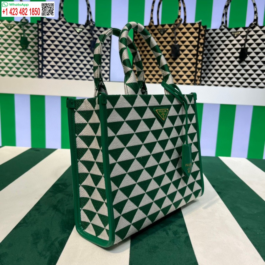 Replik Prada 1BA354 Kleine Prada Symbole Jacquard-Stoffhandtasche Grün Weiß