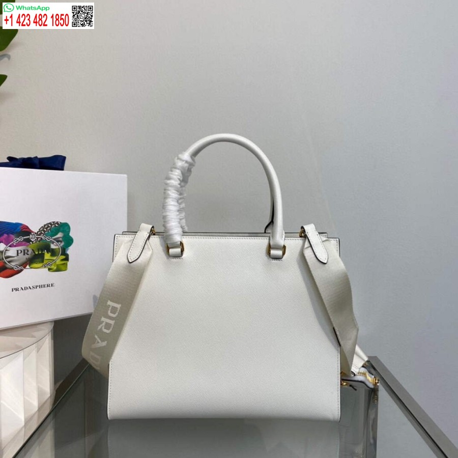 Replica Prada 1ba337 Borsa Media In Pelle Saffiano Bianca