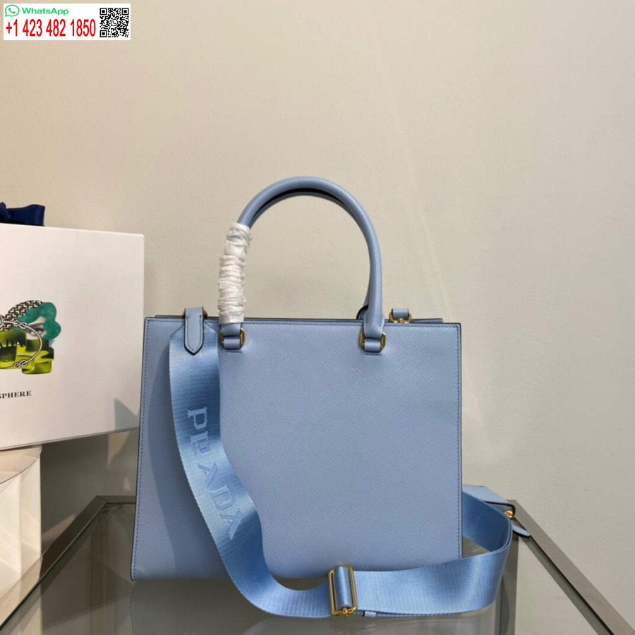Replika Prada 1BA337 Mittlere Handtasche Aus Saffiano-Leder Blau
